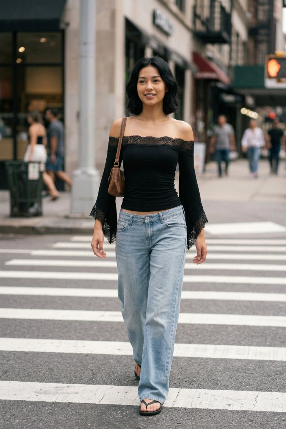 Black Lace Off Shoulder Top