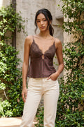 Brown Polka Dot Satin Cami