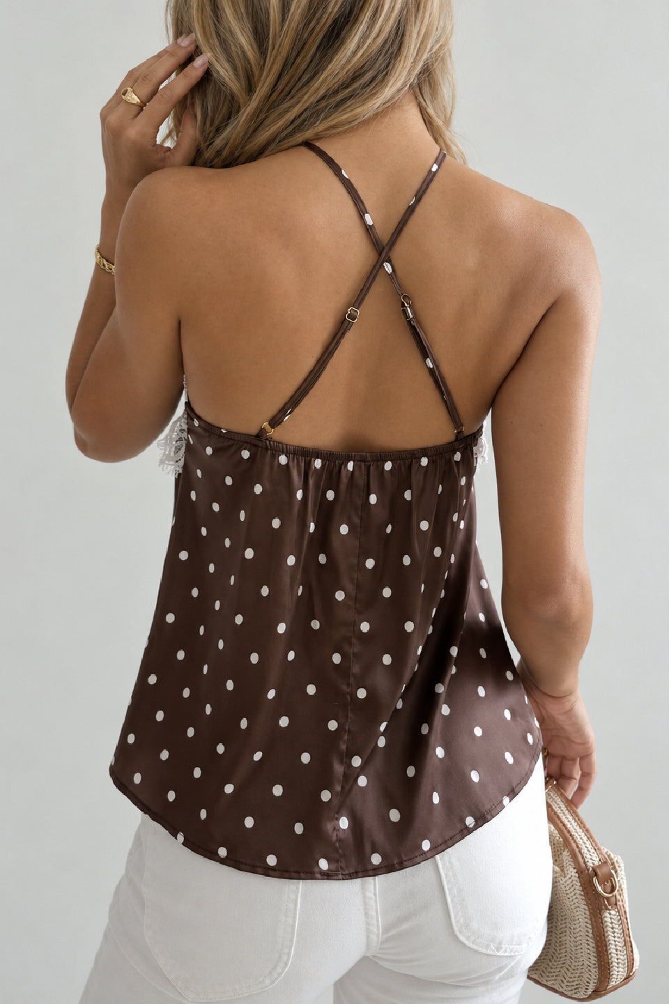 Polka Dot Lace Halter Cami