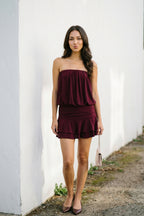 Burgundy Ruffle Mini Dress