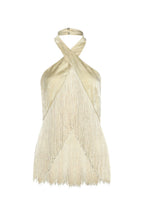 Pale Yellow Halter Fringe Crop Top