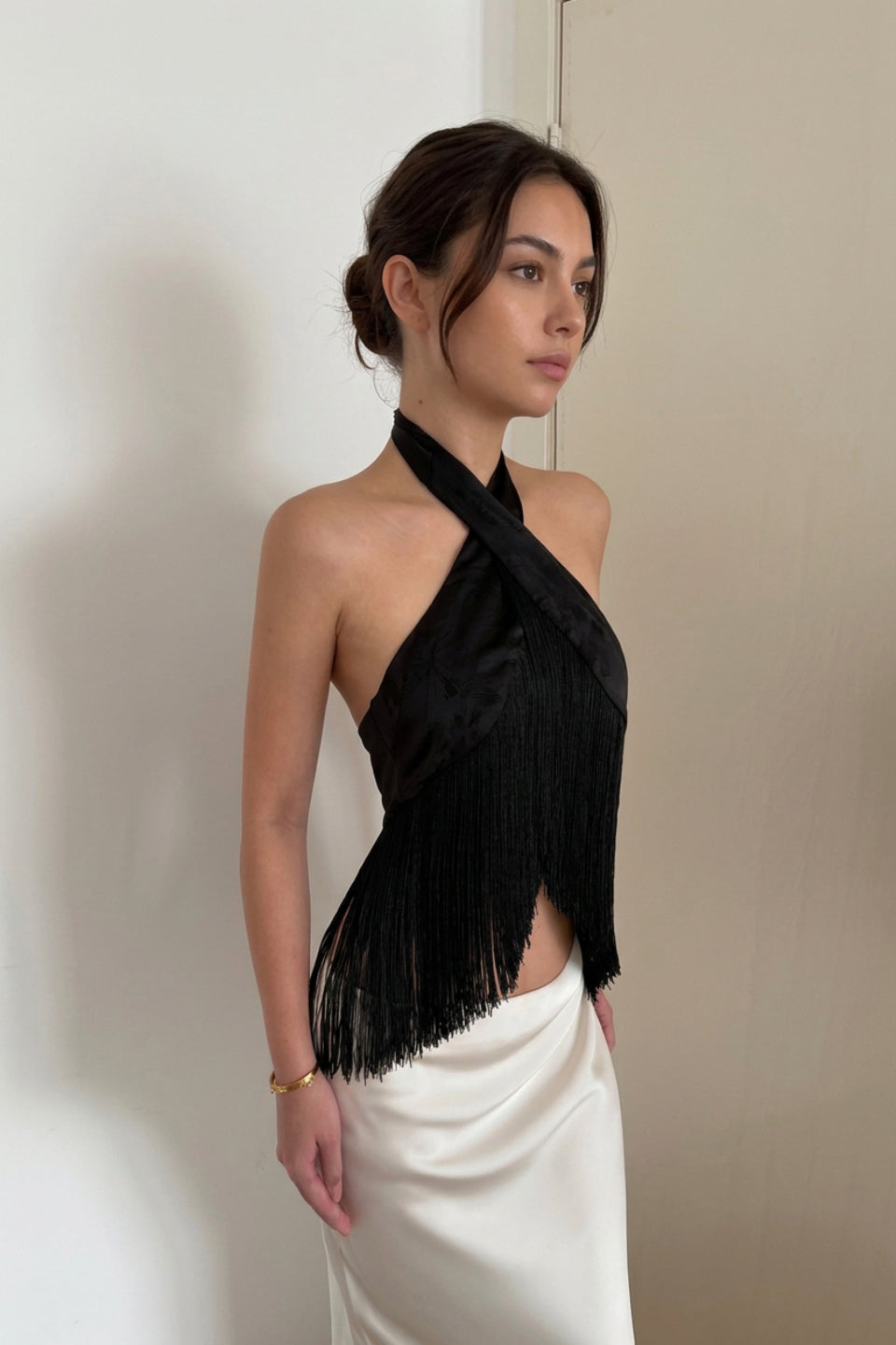 Noir Halter Fringe Crop Top