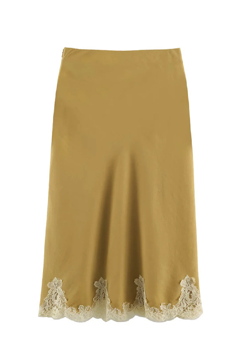 Mustard Satin Lace Midi Skirt