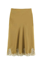 Mustard Satin Lace Midi Skirt