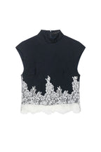 Navy Floral Lace Crop Top