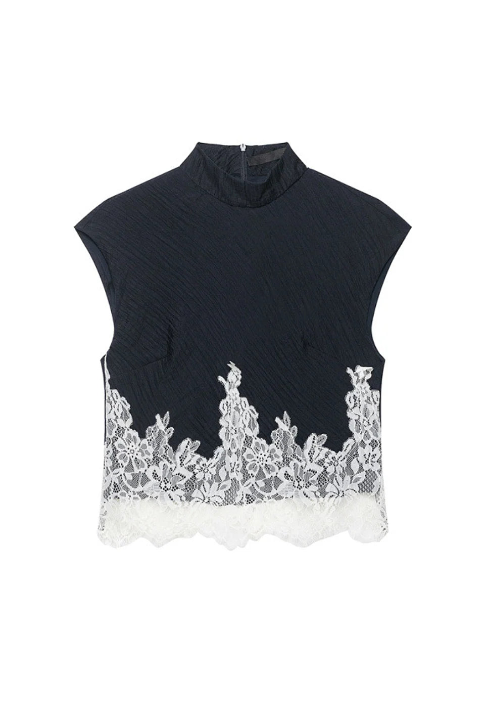 Navy Floral Lace Crop Top