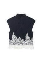 Navy Floral Lace Crop Top