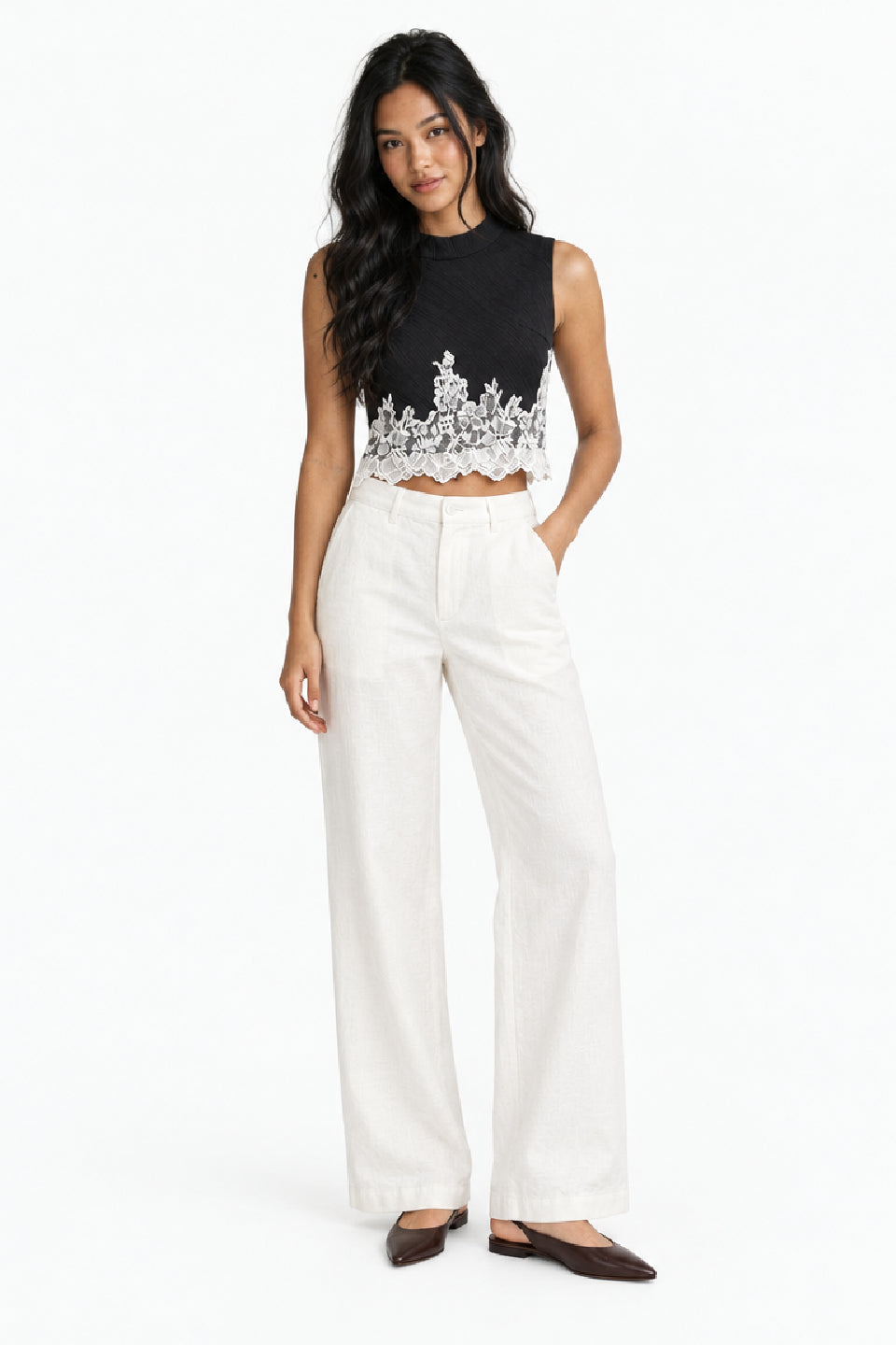 Navy Floral Lace Crop Top