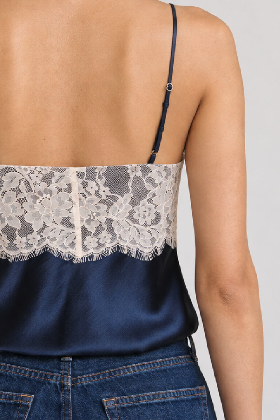 Navy Satin Lace Cami Top