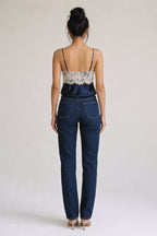 Navy Satin Lace Cami Top