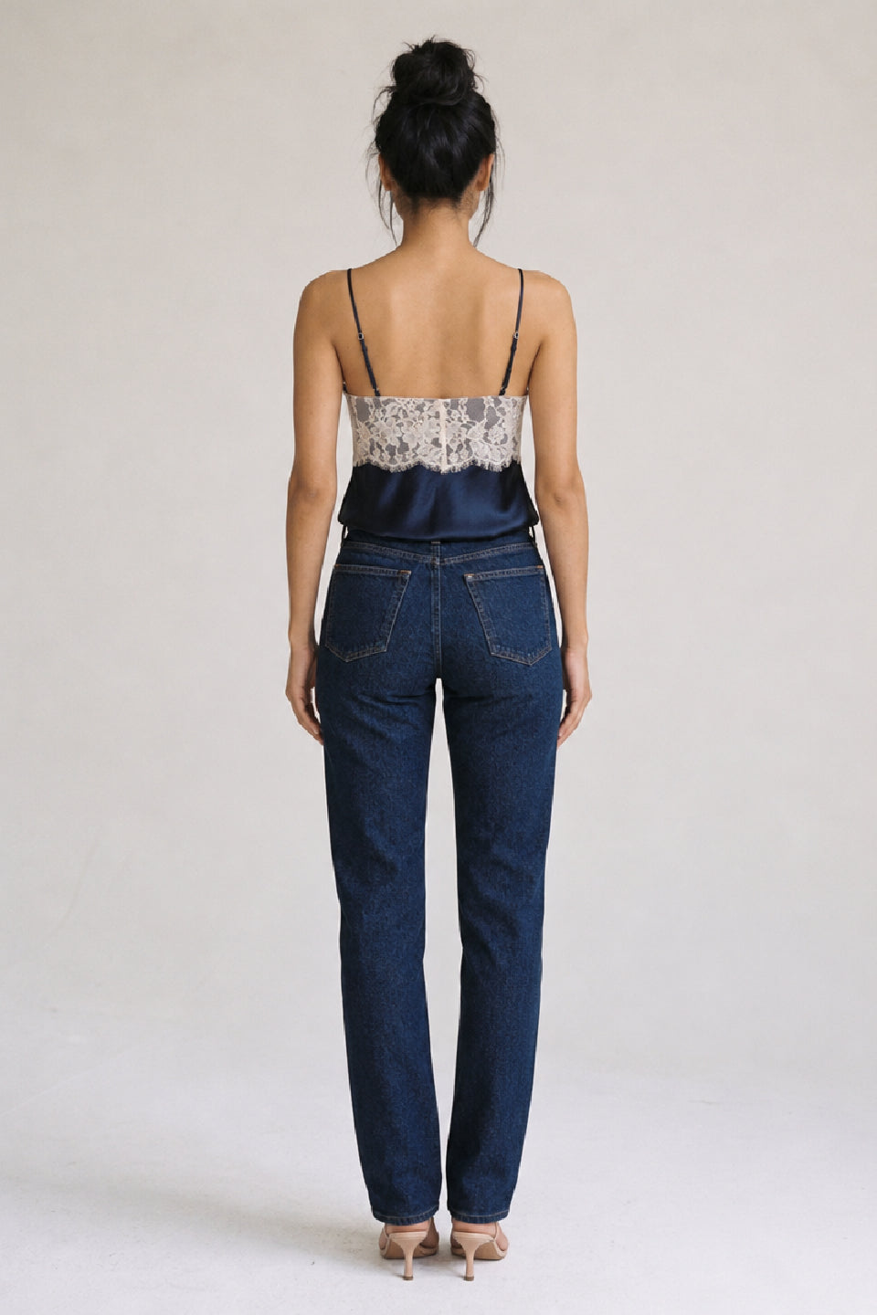 Navy Satin Lace Cami Top