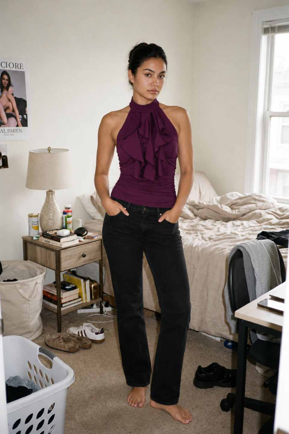 Ruffle Halter Open Back Top